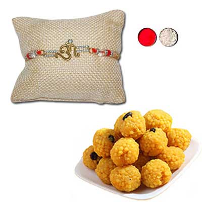 "Rakhi - AD 4520 A (Single Rakhi), 500gms of  Laddu - Click here to View more details about this Product